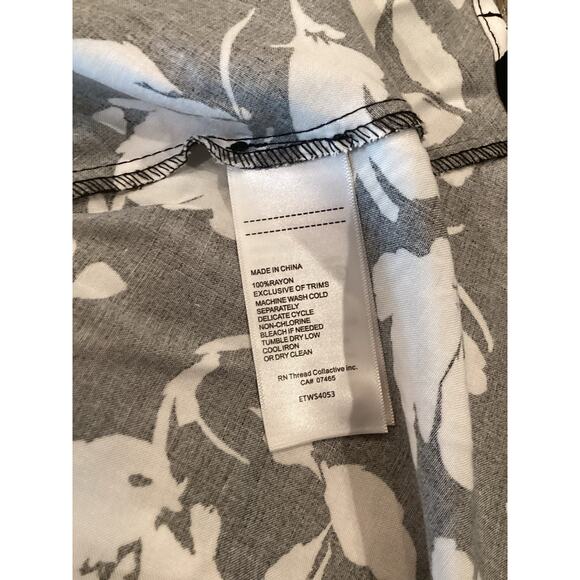 Ellen Tracy Sleeveless midi Shirt Dress Self Tie Sash black white floral blossom - Picture 4 of 12